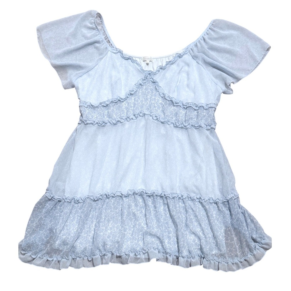 Ultra Flirt Dress 3X Light Blue Tiered Ruffle Lace Trim Mini Short Sleeve Party